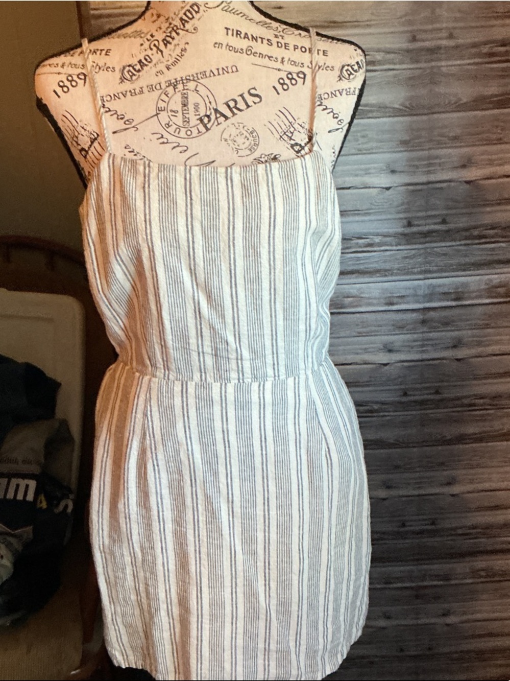Striped White and Gray Sleeveless Summer Dress